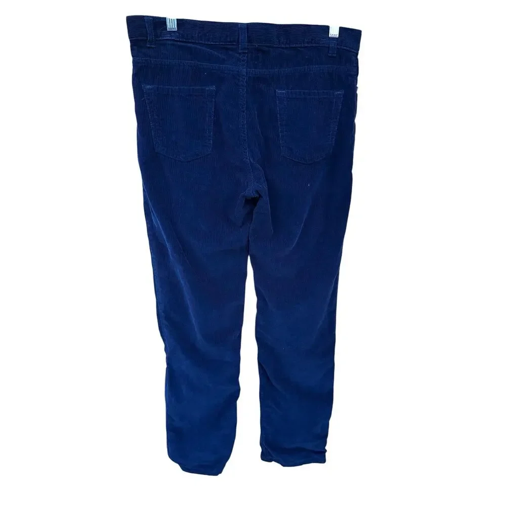 Lands' End Boys Corduroy Pants Size 16H Navy Lined Adjustable Waist Straight Leg